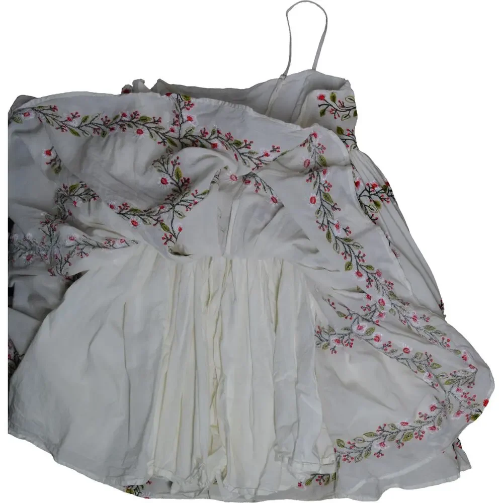 Samant Chauhan Cottage Boho Embroidered Babydoll Tiered Cami Mini Dress L Floral - Picture 12 of 14